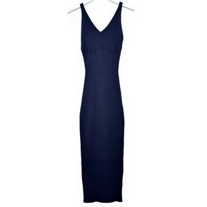 NWOT Uncle Studios Navy Blue Stretchy Fitted Ribbed Knit Sleeveless Midi Dress